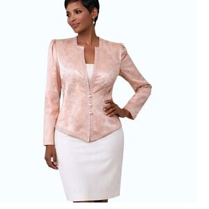 VTG Nah Nah Collections Pink Floral Brocade Blazer Jacket Size 10/12 Spring